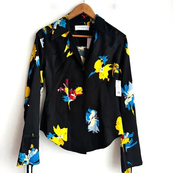 Equipment Femme Black Floral Satin Viscose Button Down Blouse 0 - Picture 1 of 7
